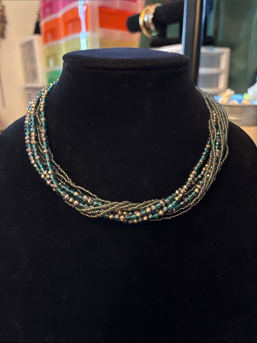 Premier Designs Twisted Multistrand Necklace in Teal and Silver
